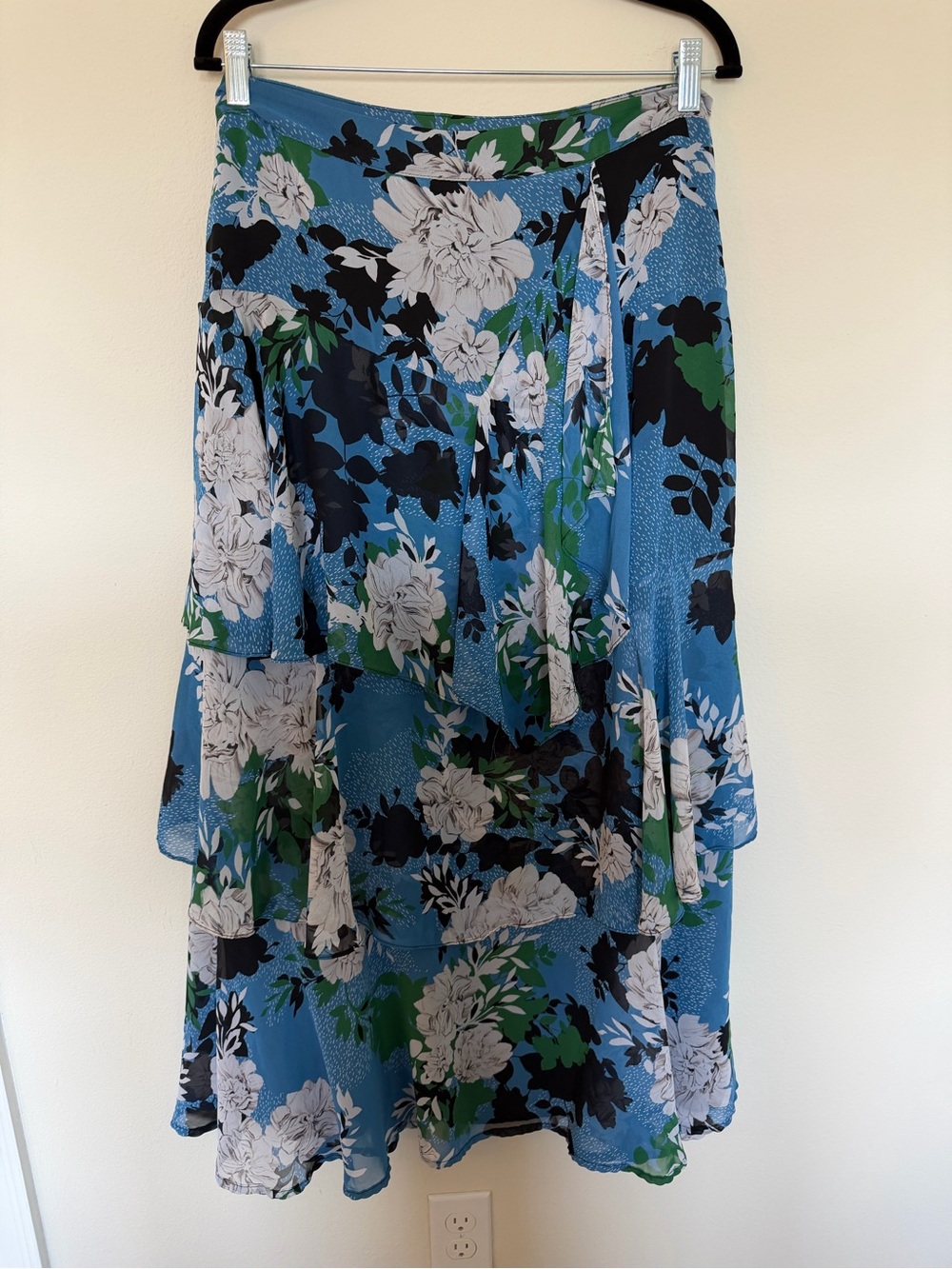 Blue Floral Tiered Wrap Skirt